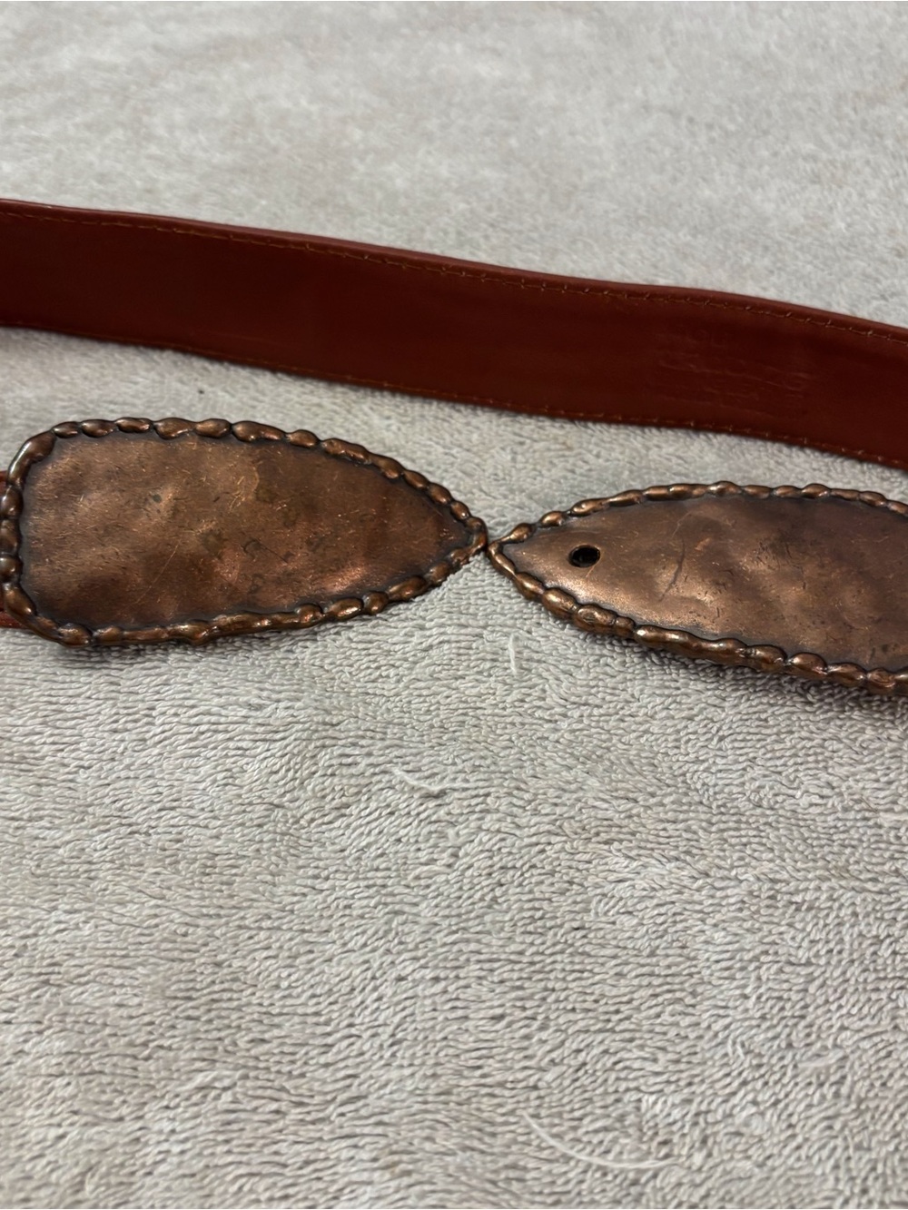 Vintage Brown Leather Belt with Copper-Tone brass  Decorative Plates SZ 33”